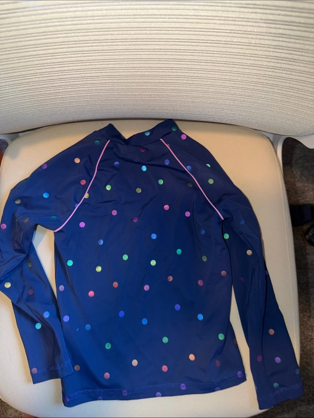 Mini Boden Sunsafe Navy Long-Sleeve Rash Guard with Metallic Polka Dots Size 5/6